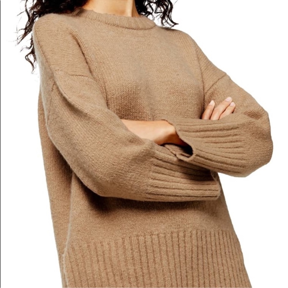 Topshop Supersoft Deep Hem Crewneck Sweater Camel XS - Picture 4 of 13